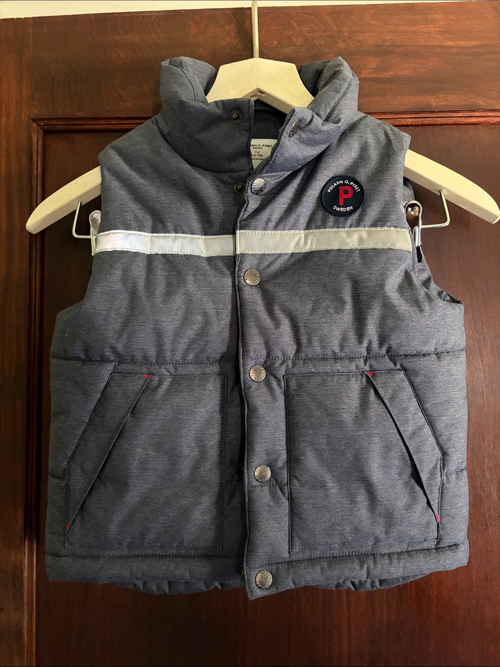 Polarn O. Pyret Gray Puffer Vest with Red Logo